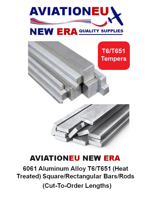 AVIATIONEU NEW ERA Ράβδοι Αλουμινίου Κράματος 6061 T6/T651 Τετρ./Ορθ. Διατομής (CTO) SKU: AVEUNE-SQRCTRBR-AL6061-T6/T651-CTO