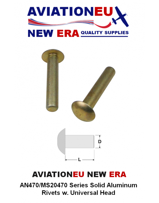 AVIATIONEU NEW ERA AN470-MS20470 Solid Aluminum Rivets Universal Head