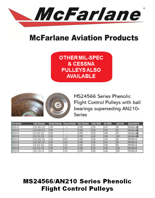 McFARLANE MS24566-AN210  Phenolic Flight Control Pulleys
