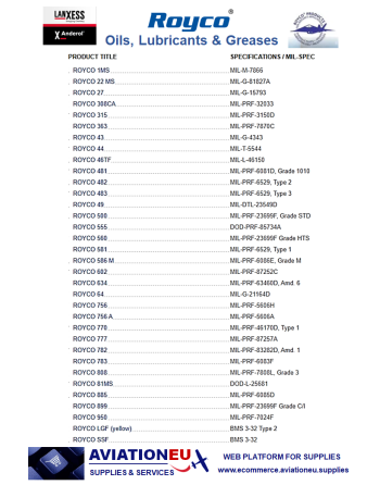 LANXESS ANDEROL® ROYCO® Λάδια Λίπανσης, Υδραυλικά, Ψυκτικά & Άλλα Υγρά SKU: ROYCO-OIL/FLD