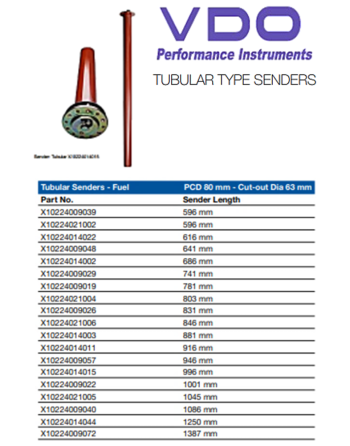 CONTINENTAL VDO Ενδείκτες & Αισθητήρες Ποσότητας Καυσίμου SKU: VDO-GAU/SNDR-FL
