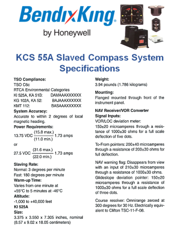 HONEYWELL BENDIX KING® Πιστοποιημένο (TSO'd) Σύστημα Πυξίδας  SKU: BK-CMP-SYS-KCS55A