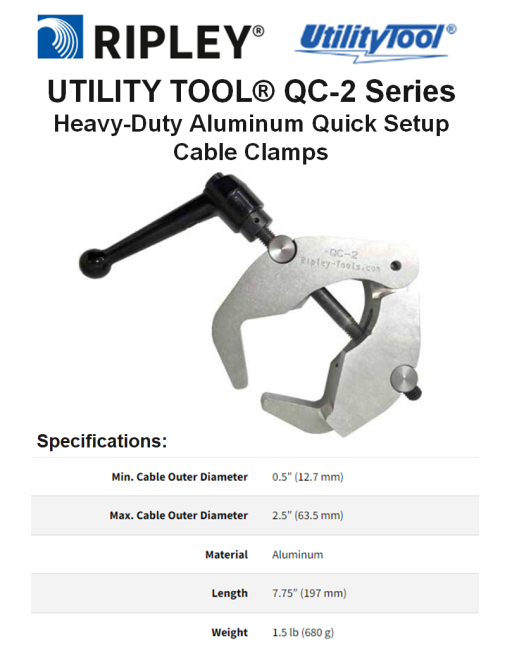 RIPLEY® UTILITY TOOL® QC-2 Σειρά Αλουμινένιοι Σφιγκτήρες Καλωδίων Βαρέως Τύπου SKU: RPLUTL-CLMP-CBL-QC-2
