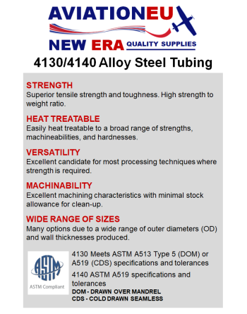 AVIATIONEU NEW ERA Κοιλοδοκοί Χρωμο-μολυβδαινιούχου Χάλυβα 4130 Κυκ. Δ/μής χ. Ραφή (Αν/μένοι) SKU: AVEUNE-RNDTB-ST4130-ANLSML/IN