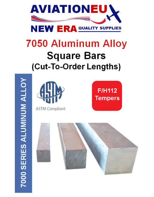 AVIATIONEU NEW ERA Ράβδοι Αλουμινίου Κράματος 7050 F/H112 Temper Τετράγωνης Διατομής (CTO) SKU: AVEUNE-SQRBR-AL7050-F/H112-CTO