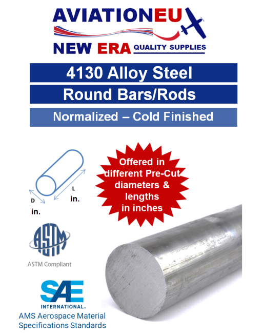 AVIATIONEU NEW ERA Ράβδοι Χρωμο-μολυβδαινιούχου Χάλυβα 4130 Κυκλικής Διατομής (Κανονικοποιημένοι) SKU: AVEUNE-RNDBAR-ST4130-NRZ