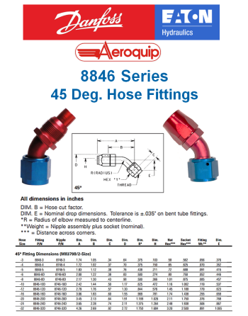 DANFOSS EATON AEROQUIP 8846 Series 45 Deg Hose Fittings