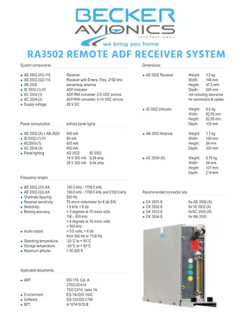 BECKER RA3502 Πιστοποιημένος (JTSO/TSO) Δέκτης ADF SKU: BCKR-ADF-RA3502