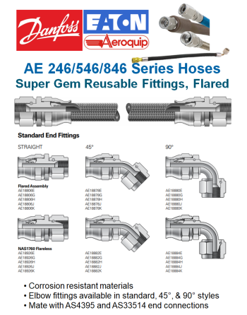 DANFOSS EATON AEROQUIP® AE246/AE446/AE546/AE846 Σειρές PTFE Εύκαμπτοι Σωλήνες & Συγκ/ματα SKU: EAQP-HOSE-AE246/AE546/AE846