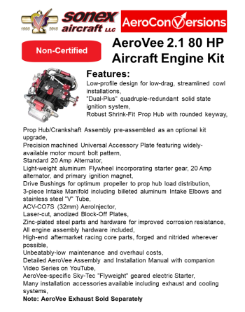 AEROCONVERSIONS AeroVee Kits Κινητήρων Αεροσκαφών SKU: ACV-ENG-AERO-AEROVEE