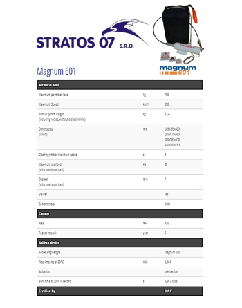 STRATOS 07 MAGNUM 601 Rescue System Specifications