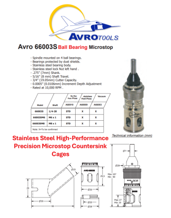 AVRO TOOLS 66003S Series SS Microstop Countersink Cages