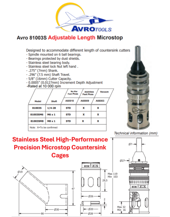 AVRO TOOLS  81003S Series SS Microstop Countersink Cages