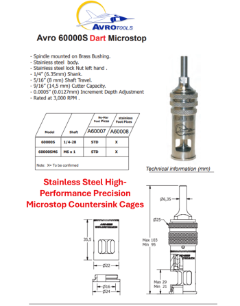 AVRO TOOLS 60000S Series SS Microstop Countersink Cages