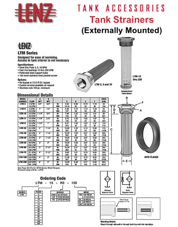 LENZ LTM Series Tank Mounted Strainers