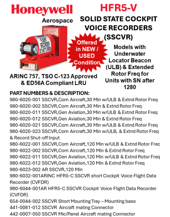 Συσκευές Καταγραφής Συνομιλιών Θαλάμου Διακυβέρνησης (CVR) & Δεδομένων Πτήσης (FDR) SKU: CVR/FDR
