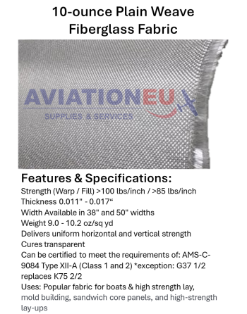 10-ounce Plain Weave Fiberglass Fabric