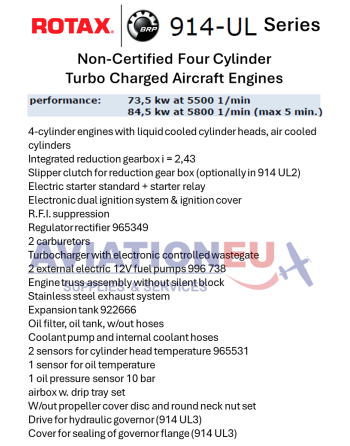 BRP-ROTAX® 914 UL Σειρά Μη Πιστοποιημένοι Τετρακίλυνδροι Αεροπορικοί Κινητήρες με Υπερσυμπιεστή SKU: RTX-ENG-AERO-914-UL