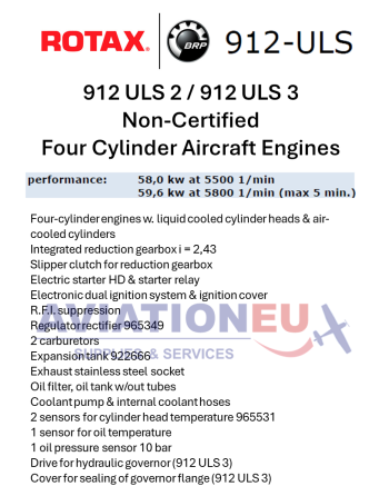 BRP-ROTAX® 912 UL/ULS Σειρά Μη Πιστοποιημένοι Τετρακίλυνδροι Αεροπορικοί Κινητήρες SKU: RTX-ENG-AERO-912-UL/ULS