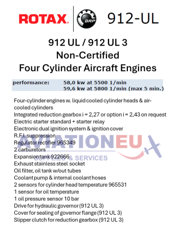 BRP-ROTAX® 912 UL/ULS Σειρά Μη Πιστοποιημένοι Τετρακίλυνδροι Αεροπορικοί Κινητήρες SKU: RTX-ENG-AERO-912-UL/ULS
