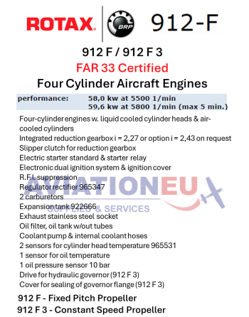 BRP-ROTAX® 912 F Σειρά Πιστοποιημένοι (FAR33) Τετρακίλυνδροι Αεροπορικοί Κινητήρες SKU: RTX-ENG-AERO-912-F