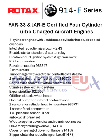 BRP-ROTAX® 914 F Σειρά Πιστοποιημένοι Τετρακίλυνδροι Αεροπορικοί Κινητήρες με Υπερσυμπιεστή SKU: RTX-ENG-AERO-914-F