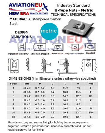 AVIATIONEU NEW ERA Metric U-Type Nut Specifications