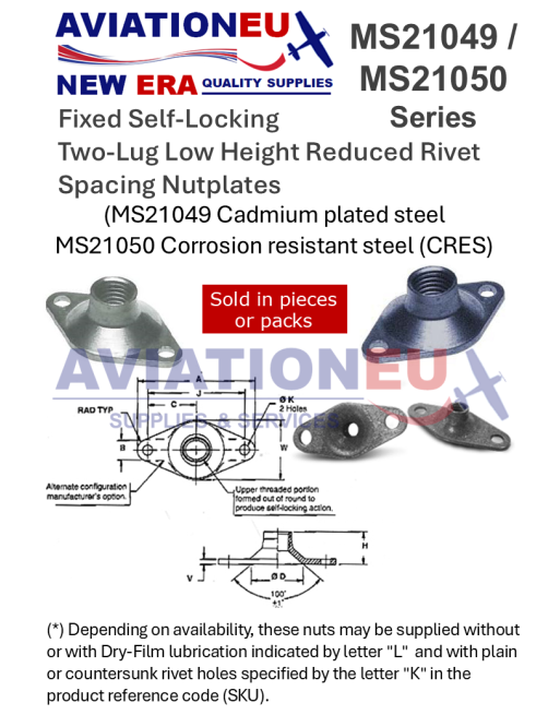 AVIATIONEU NEW ERA MS21049/MS21050 Σειρά Σταθερά Αυτοασφαλιζόμενα Παξιμάδια Αγκύρωσης 2 Λοβών SKU: ANEUNE-NTPLT-MS21049/MS21050