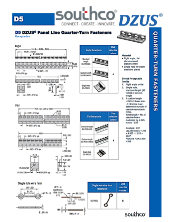 SOUTHCO® DZUS® D5 Βίδες Στερέωσης Πάνελ 1/4 Στροφής& Υποδοχές SKU: DZUS-FSTR-PNL-D5