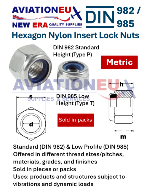AVIATIONEU NEW ERA DIN 982 / DIN 985 Μετρικά Αυτοασφ/να Εξαγωνικά Παξιμάδια με Παρέμβυσμα SKU: AVEUNE-NUT-HEXLCK-DIN982/DIN985