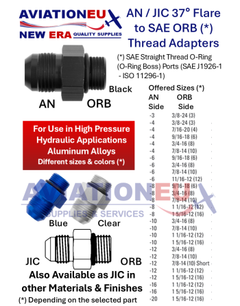 AVIATIONEU NEW ERA AN - JIC 37° Flare to SAE ORB Thread Adapters