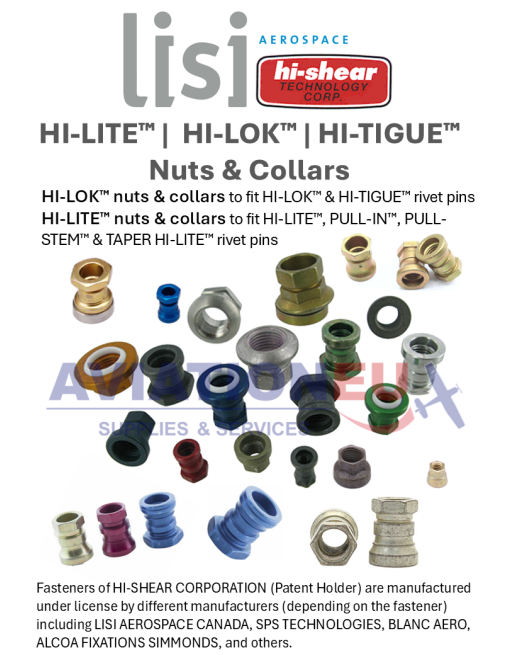HI-SHEAR CORP. HI-LITE™ / HI-LOK™ /  HI-TIGUE™ Παξιμάδια & Περιλαίμια (Κολάρα) SKU: HISHR-NUT-CLR