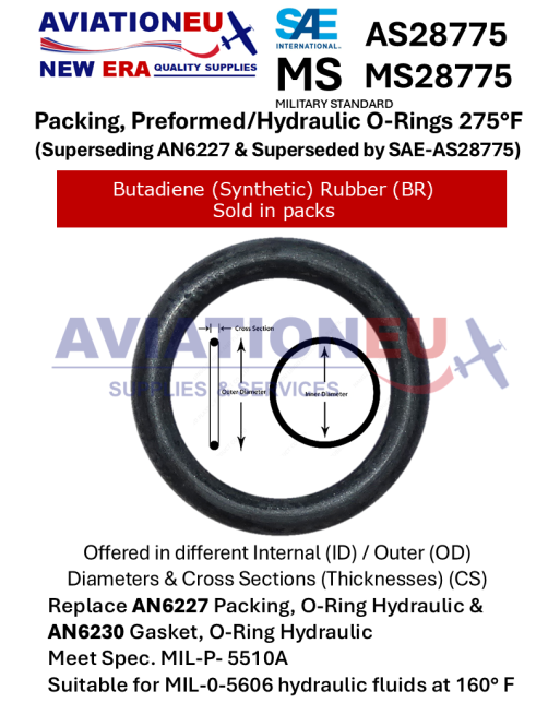 AVIATIONEU NEW ERA MS28775/AN6227/AN6230 Series Rubber O-Rings