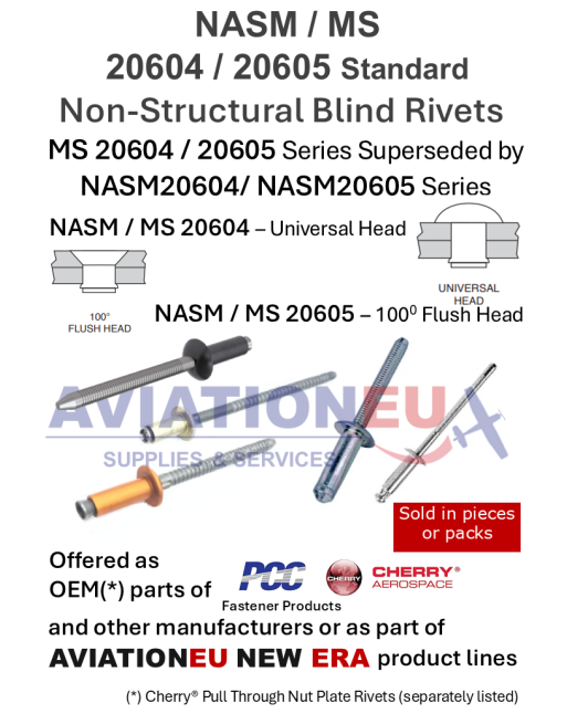 NASM/MS 20604/20605 Πρότυπα Μη Δομικά Τυφλά Πριτσίνια SKU: RVT-BLD-NASM/MS-20604/20605
