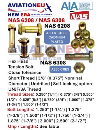 NAS 6208 Εξάγωνα Μπουλόνια Εφελκυσμού Μικρής Ανοχής Κοντού Σπειρώματος από Χάλυβα (αντικ. NAS 1108) SKU: BLT-NAS6208/NAS1108