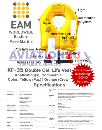 EAM XF35 Double Cell Life Vest Specifications