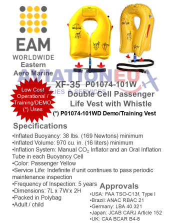 EAM XF35 P01074-101W Double Cell Life Vest Specifications