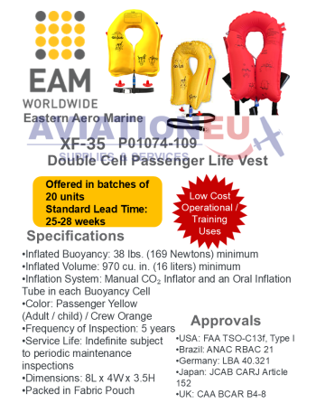 EAM XF35 P01074-109 Double Cell Life Vest Specifications