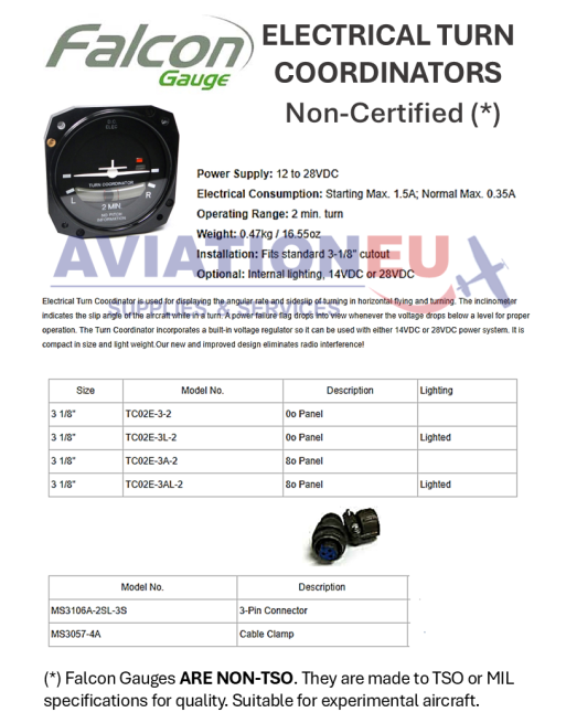 FALCON GAUGE Ηλεκτρικός Γυροσκοπικός Τεχνητός Ορίζοντας (Μη Πιστοποιημένος) SKU: FLCN-AI