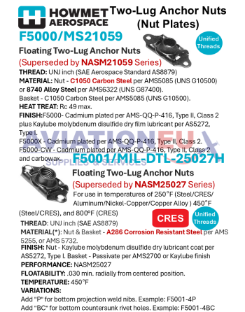 HOWMET AEROSPACE ARCONIC F5000-F5001 Series Floating Two-Lug Nut Plates