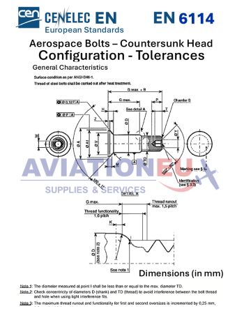 European Standard (EN) 6114/6115 Βίδες Αεροπορικών Εφαρμογών  Κοντού Σπειρώματος SKU: BLT-EN6114/EN6115