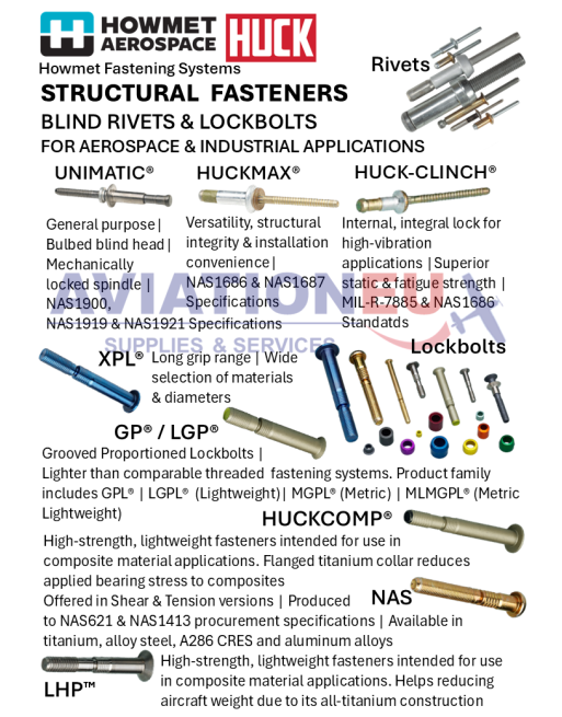 HOWMET® AEROSPACE HUCK®  Στερεωτικά  Υλικά Δομικών Εφαρμογών SKU: HMT-FST-STRL