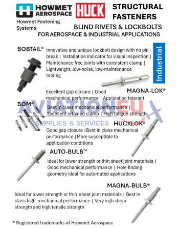 HOWMET® AEROSPACE HUCK®  Στερεωτικά  Υλικά Δομικών Εφαρμογών SKU: HMT-FST-STRL