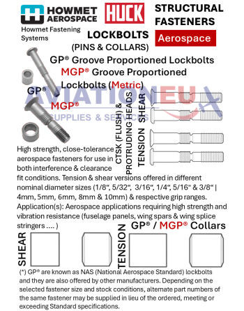 HOWMET® AEROSPACE HUCK®  Στερεωτικά  Υλικά Δομικών Εφαρμογών SKU: HMT-FST-STRL