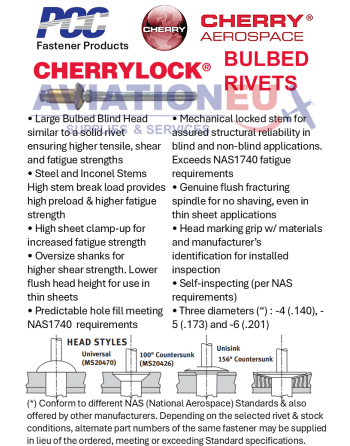 CHERRY® AEROSPACE CHERRYLOCK® Τυφλά Πριτσίνια SKU: CHRY-RVT-BLD-CHERRYLOCK