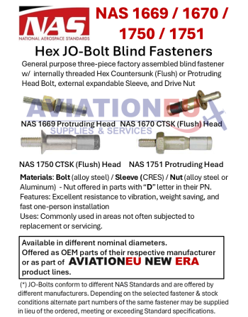 NAS 1669-1670-1750-1751 Hex JO-Bolt Blind Fasteners NAS 1669-1670-1750-1751 Hex JO-Bolt Blind Fasteners