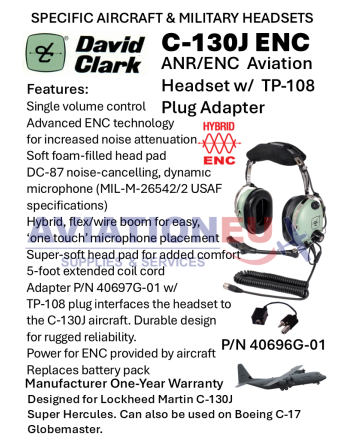 DAVID CLARK C-130J EN ANR/ENC Military Aviation Headset