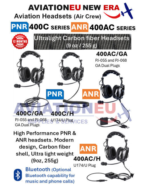 AVIATIONEU NEW ERA 400A/400AC Series PNR/ANR Ultra-Light Carbon Fiber Aviation Headsets