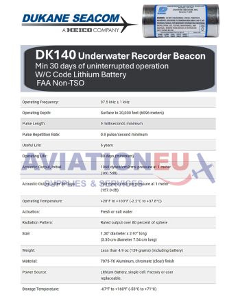 DUKANE SEACOM DK140 Aviation Underwater Location Beacon Specs