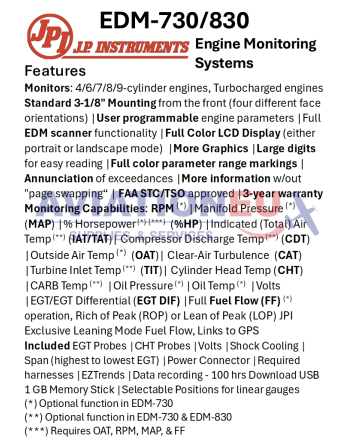 JPI EDM-730/830 Engine Monitoring Systems - Features
